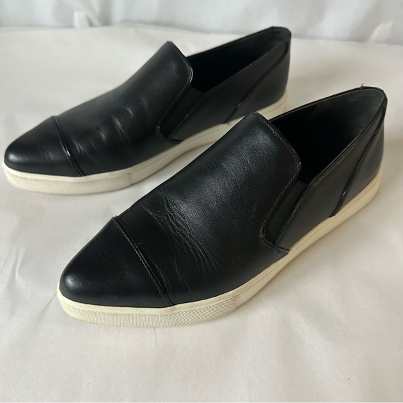 Vince Paeyre Black Leather Cap Toe Slip On Pointed Toe Sneakers - Picture 1 of 10